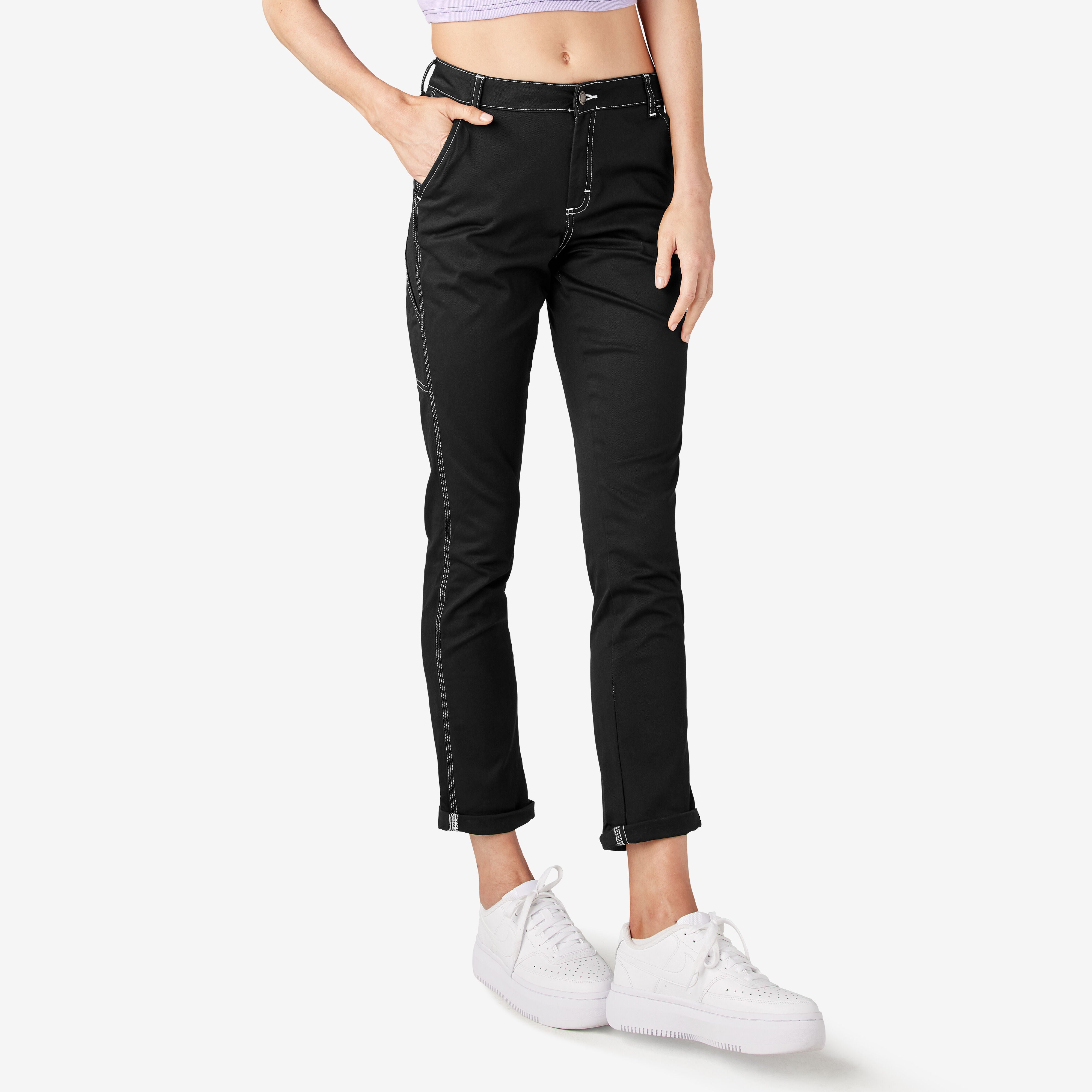 Dickies Women's Slim Straight Fit Roll Hem Carpenter Pants