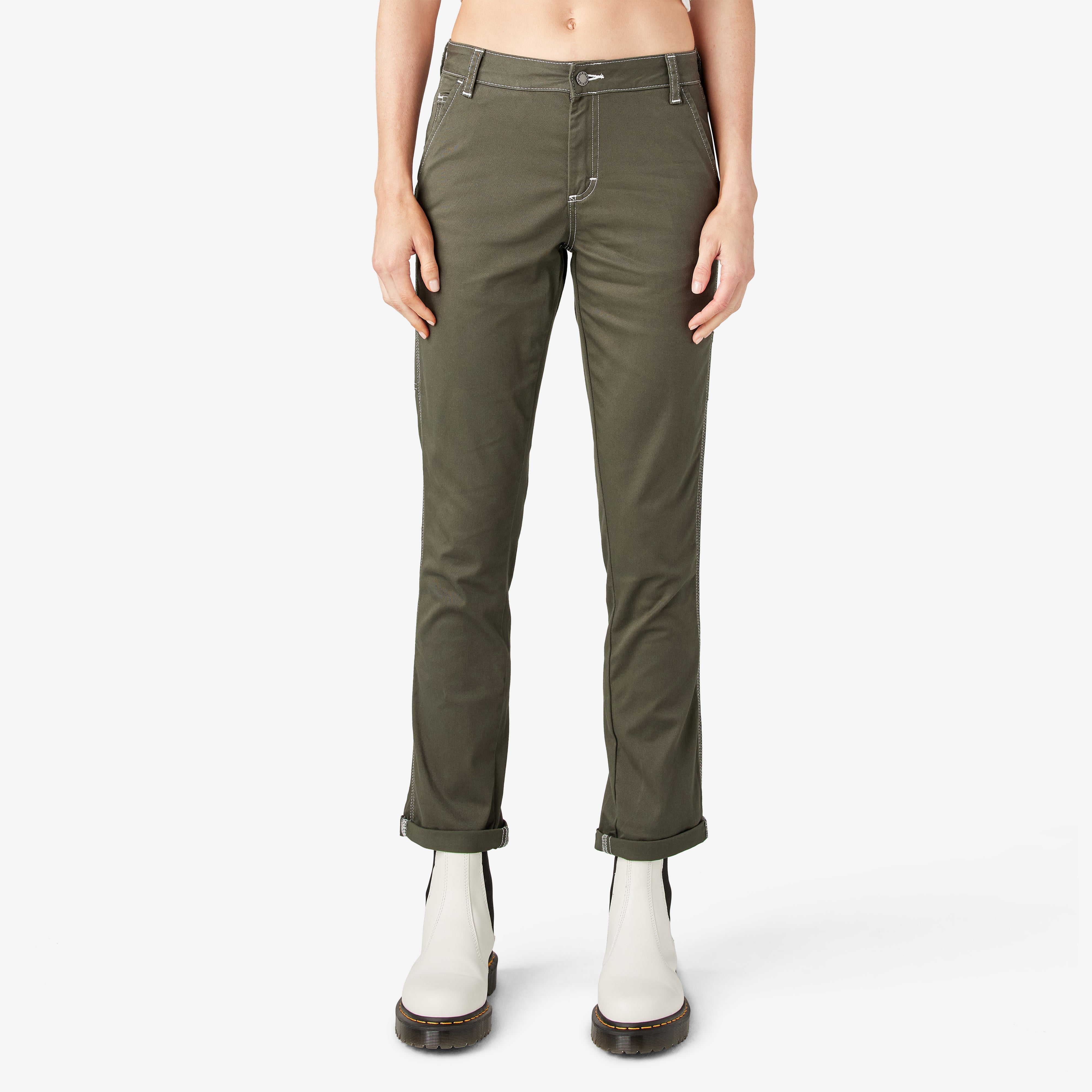 Dickies Women's Slim Straight Fit Roll Hem Carpenter Pants